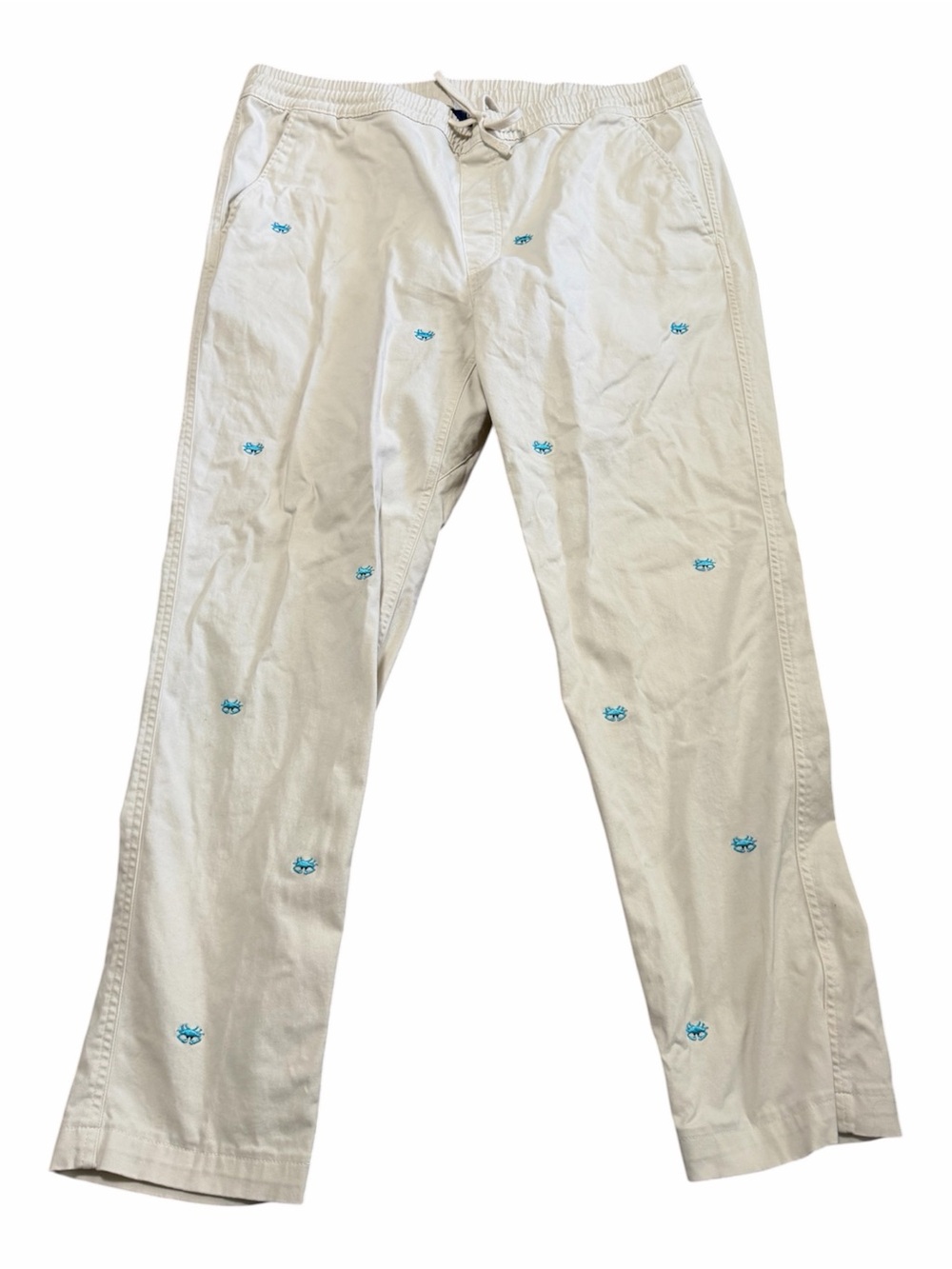 Lands' End Cream Chino Pants with Teal Embroidery